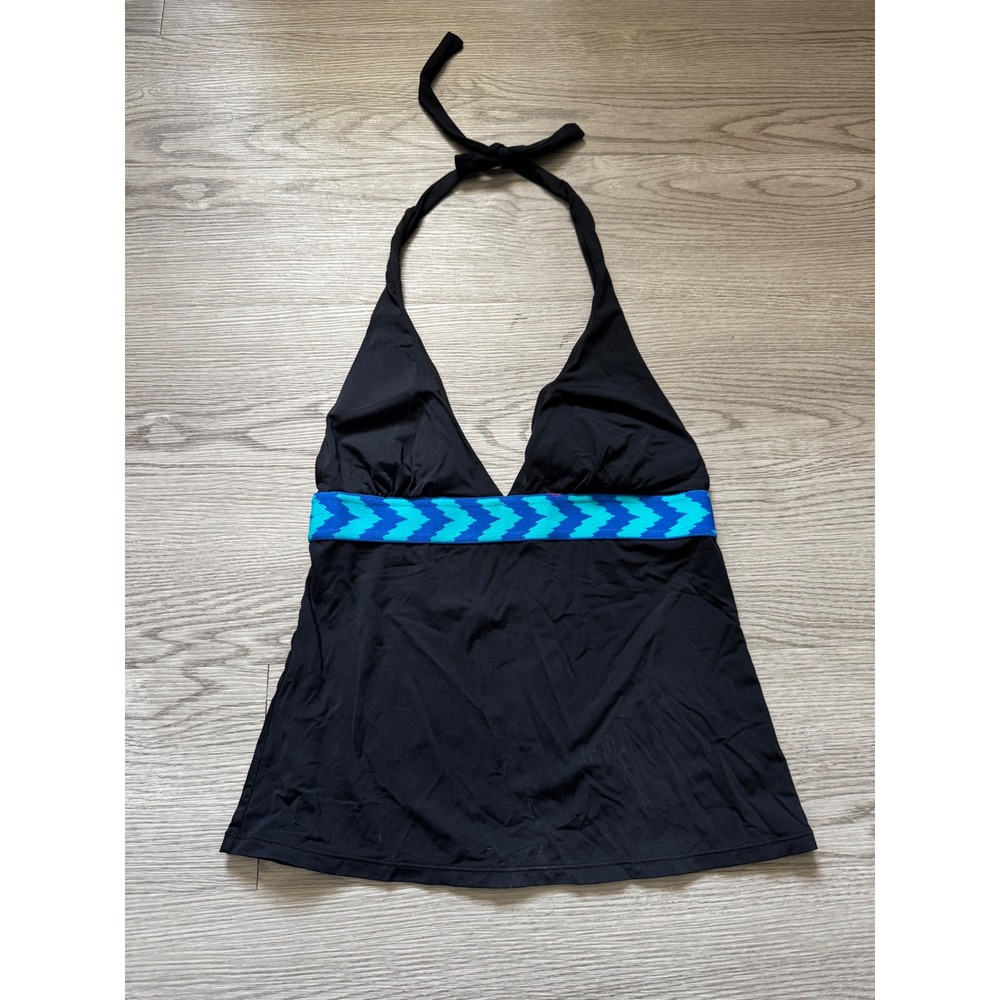 Anne Cole Signature Black Halter Tankini Top Chevron Empire Small 13MT223BLK